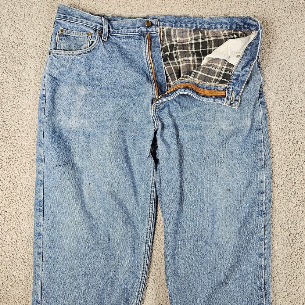 Carhartt Jeans Mens 39x29 Blue Denim Relaxed Straight Flannel Lined Work B172